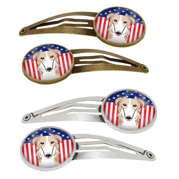 Carolines Treasures American Flag and Borzoi Barrettes Hair Clips, Set of 4, 4PK BB2158HCS4